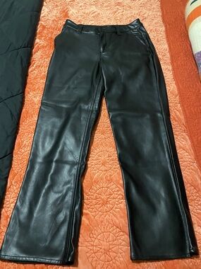 ASOS Mid Rise Black Faux Leather Straight-Leg Pants